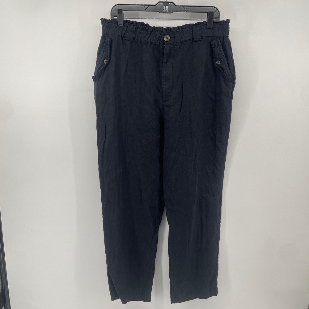 C&C‎ California Linen Pants Women XL Black Paperbag Waist Straight Leg Trousers
